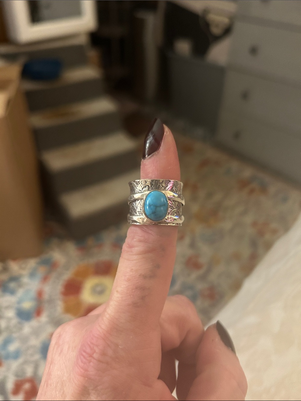 925 turquoise spinner meditation ring size 7